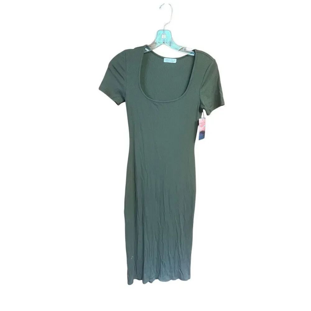 Haley & June Bodycon MIDI Dress Olive  Green Sz M NWT